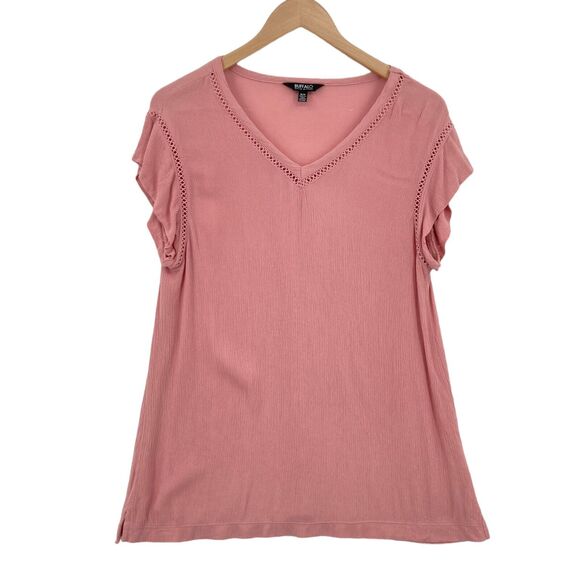 Buffalo by David Bitton Blouse Top Womens Medium Pink 100% Viscose Slit Pullover - Picture 1 of 13